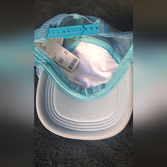 White and Blue Trucker Hat with Mushroom Patch - Picture 2 of 4